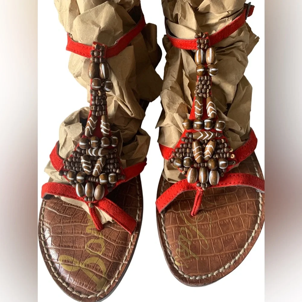 Sam Edelman Giada Beaded Leather Sandals Gladiator Zippered Back Women’s Shoes - Picture 4 of 11